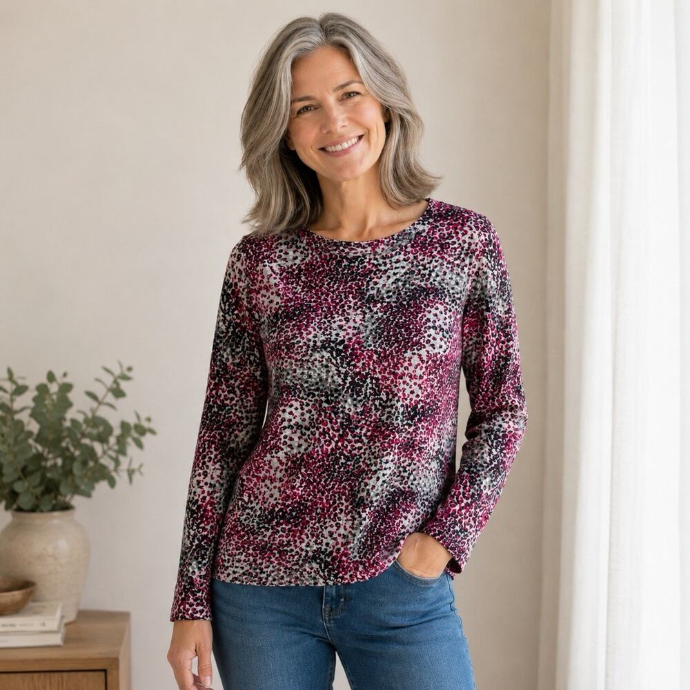 Charter Club Womens Sz Large Scoop Neck Blouse Pink Black Top 100% Pima Cotton